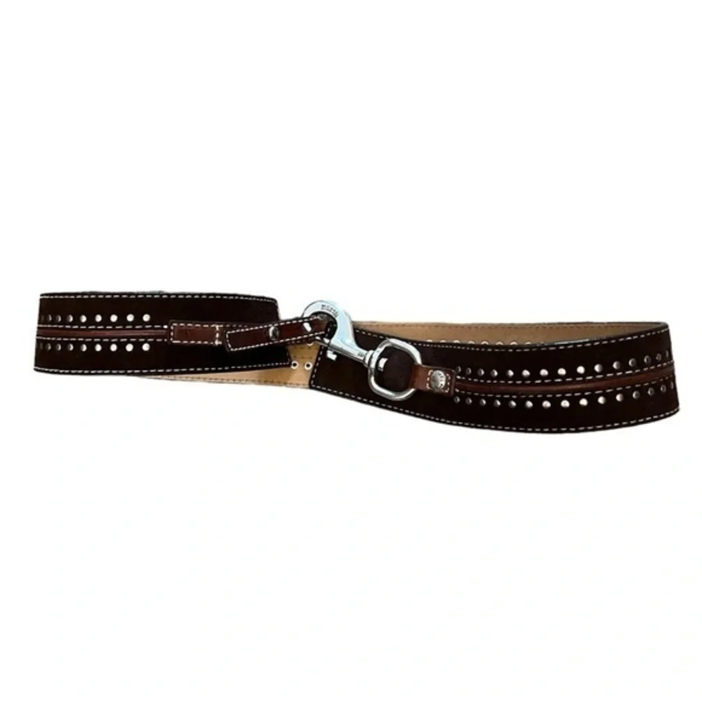 MICHAEL KORS Dark Brown Suede Leather Studded Belt